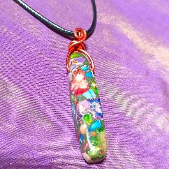 Sea sediment pendant handmade copper green purple red pink blue pink cream gem - Picture 3 of 6